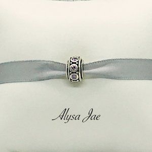 Pink CZ Rondelle European Bead, Antiqued, Sterling